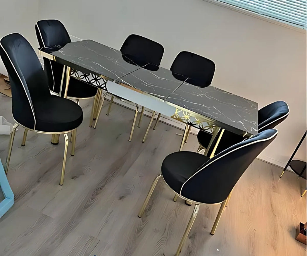 Luxury Black and gold Dining table with 6 chairs