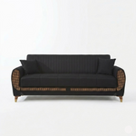 Black sofa with decorative armrests on a white background
