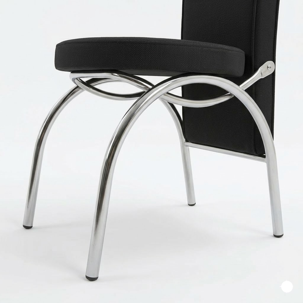Black chair with chrome legs on a white background