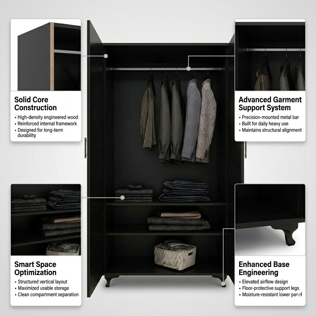 Modern Two-Door Wardrobe with Mirror for Bedroom Storage