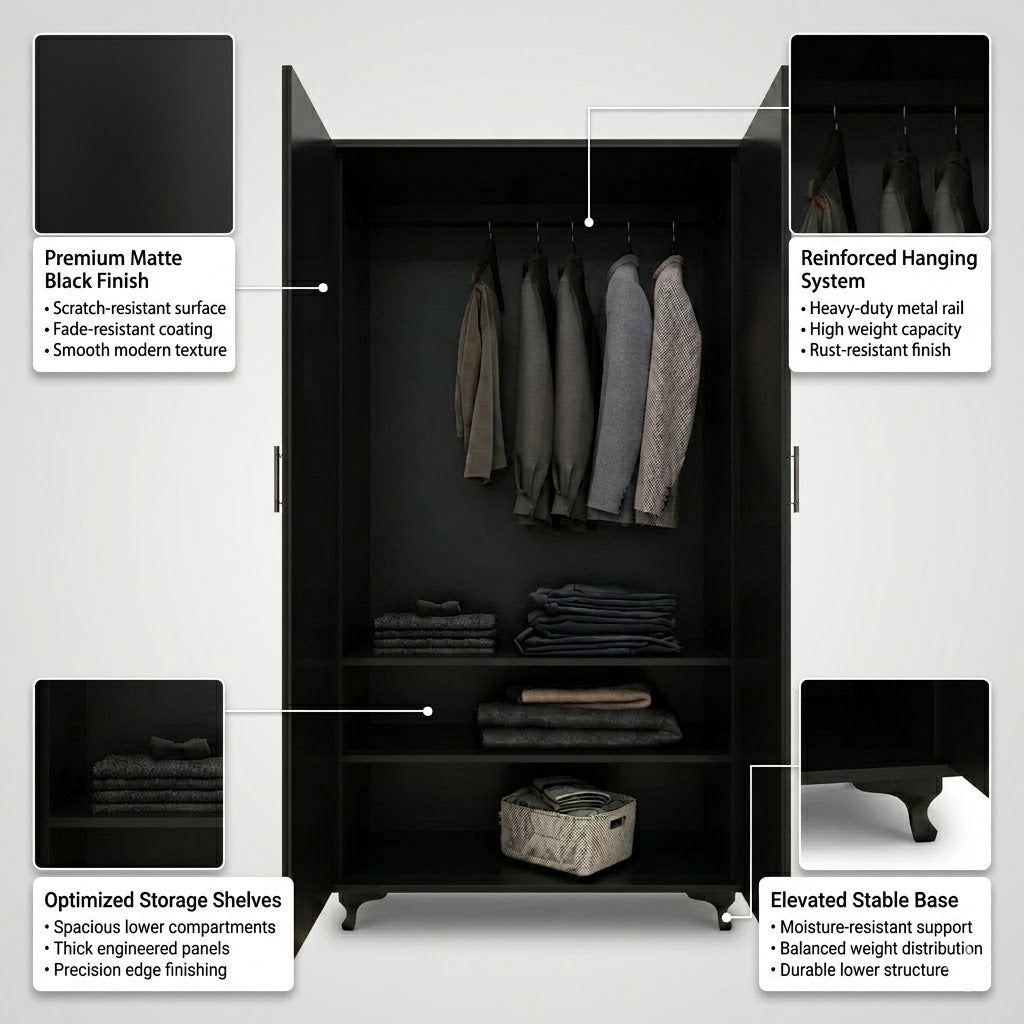 Modern Two-Door Bedroom Wardrobe with Spacious Storage Design
