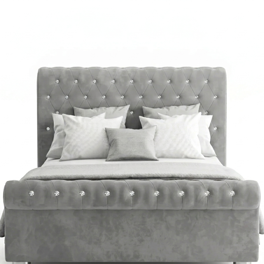 Premium Sleigh  Beds with Metal Legs, Luxury Stitching & With Spring Mattress