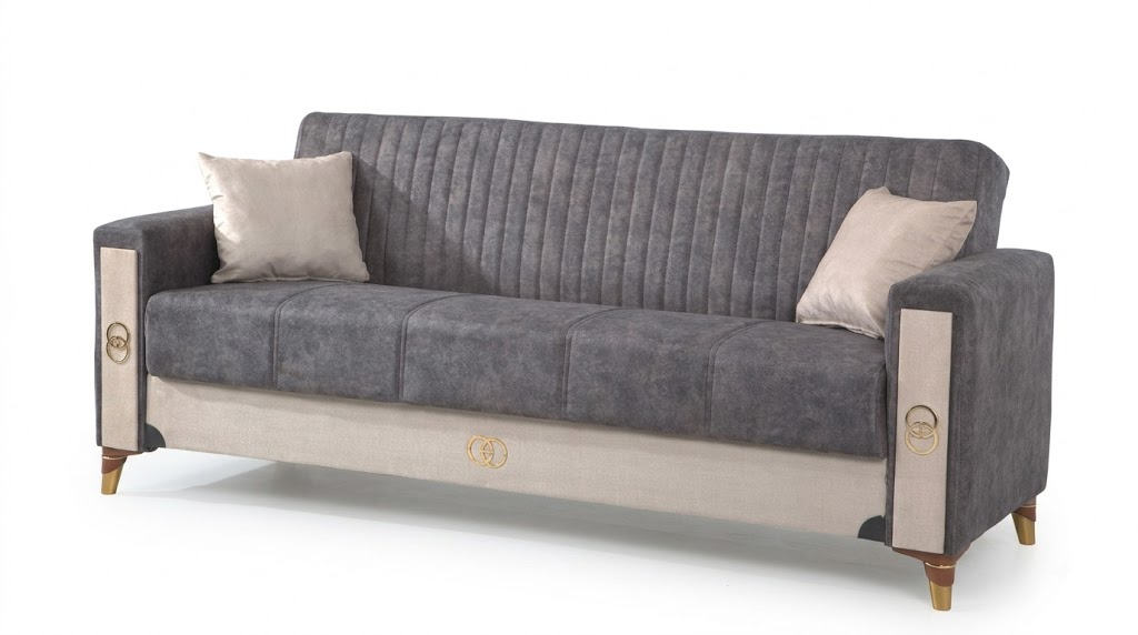Gray sofa with beige accents on a white background