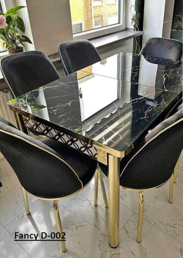 Luxury Black and gold Dining table with 6 chairs