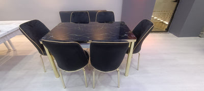 Luxury Black and gold Dining table with 6 chairs