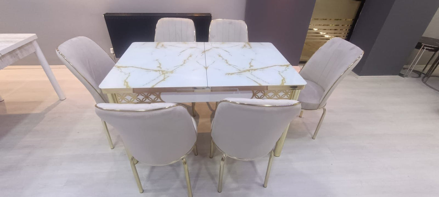 white luxury dining with 6 chairs