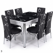 Premium Black Turkish Dining Set with Printed Glass Top and 6 Chairs