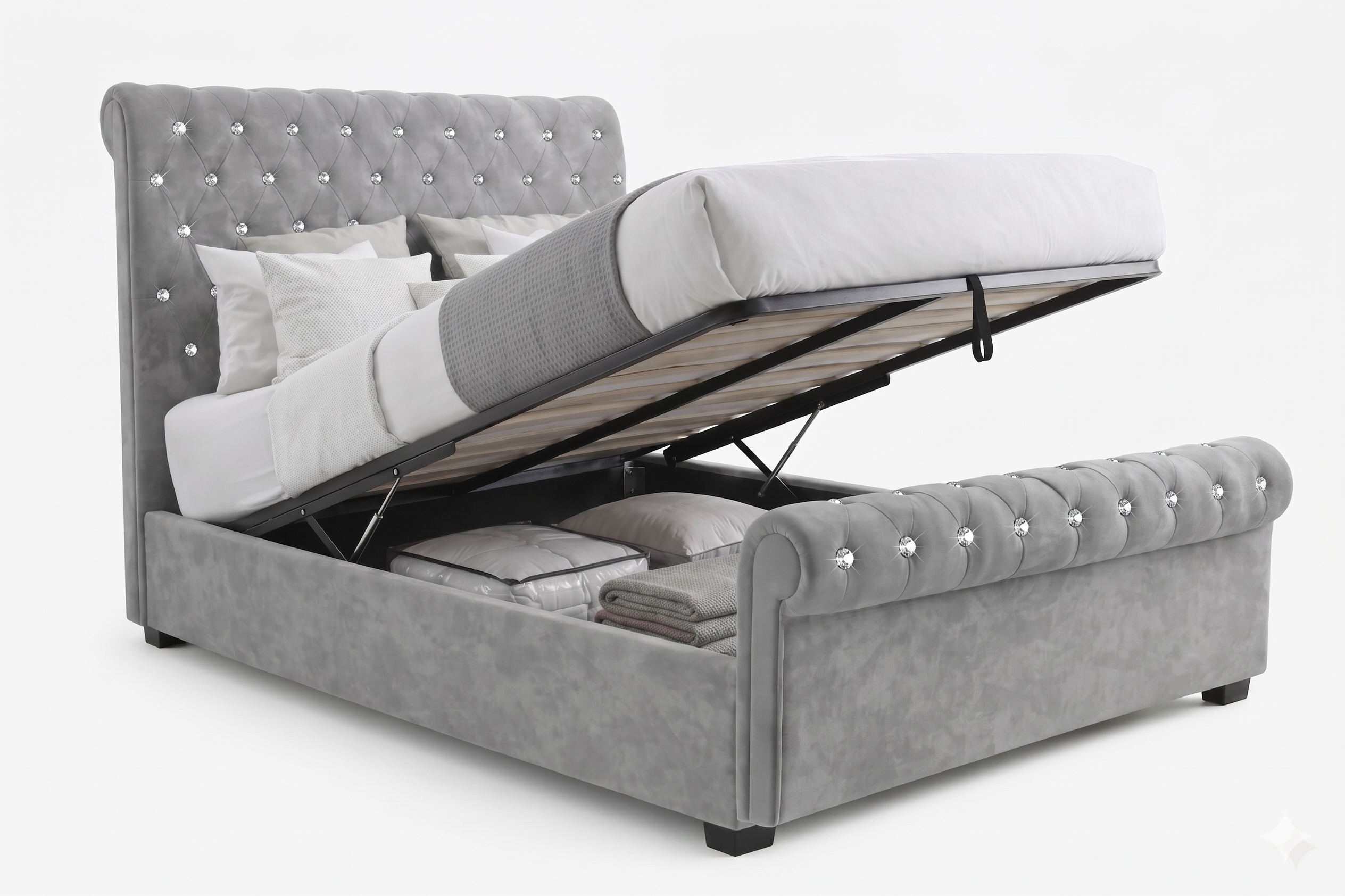 Premium Sleigh  Beds with Metal Legs, Luxury Stitching & With Spring Mattress