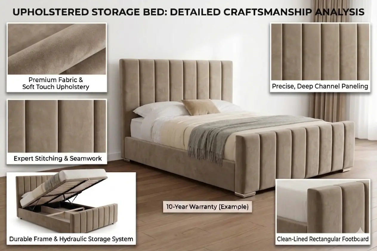 Luxury Panel-Line Velvet Storage Bed with mattress and  Steel Legs