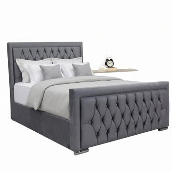 Luxury Hilton Chesterfield Velvet Bed with matress| Diamond Tufted & Steel Legs