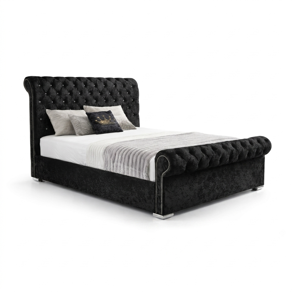 Premium Sleigh  Beds with Metal Legs, Luxury Stitching & With Spring Mattress