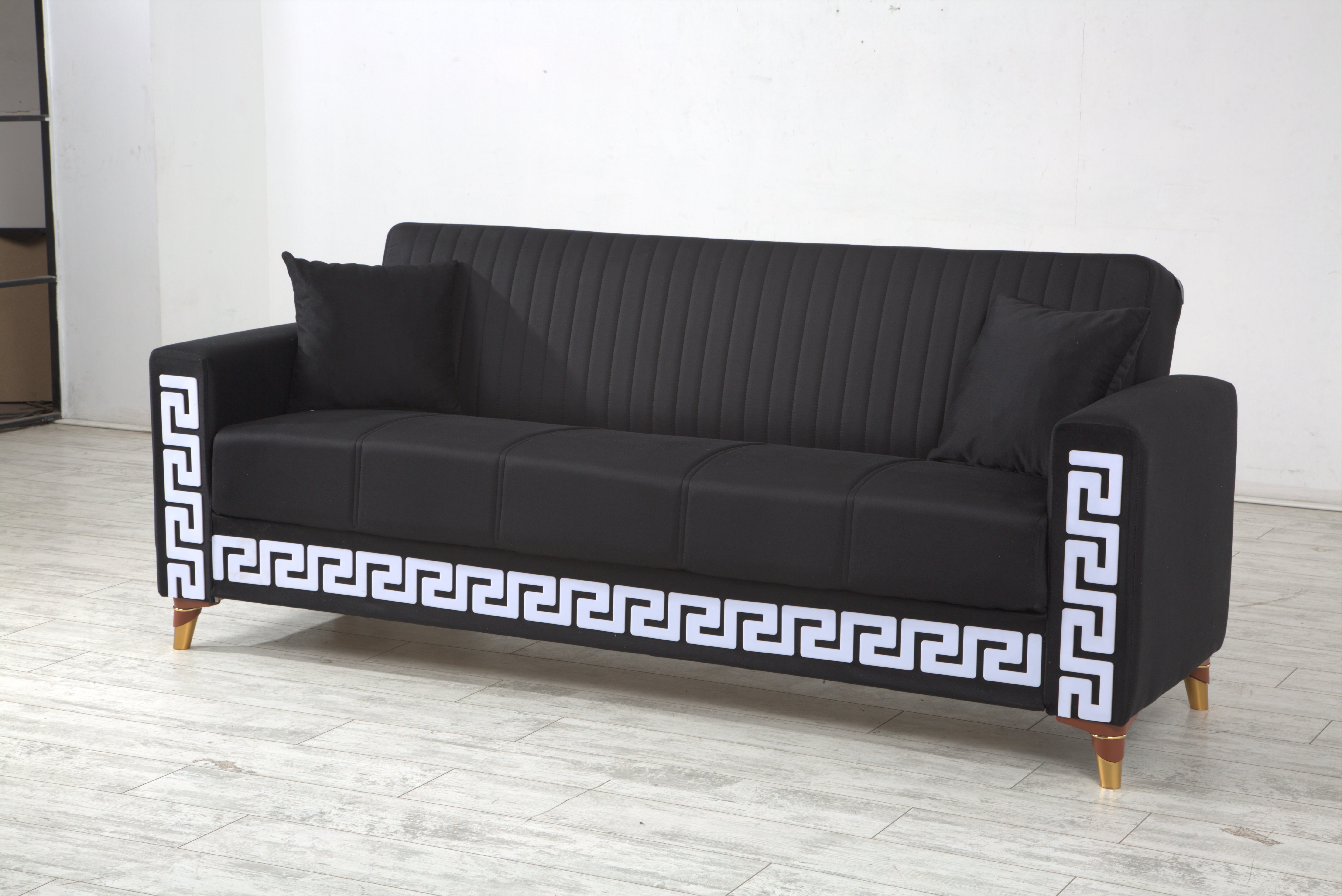 3 SEATER SOFA WITH BLACK AND WHITE PATTERN