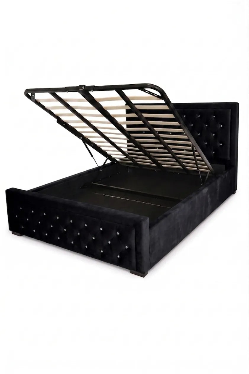 Luxury Hilton Chesterfield Velvet Bed with matress| Diamond Tufted & Steel Legs