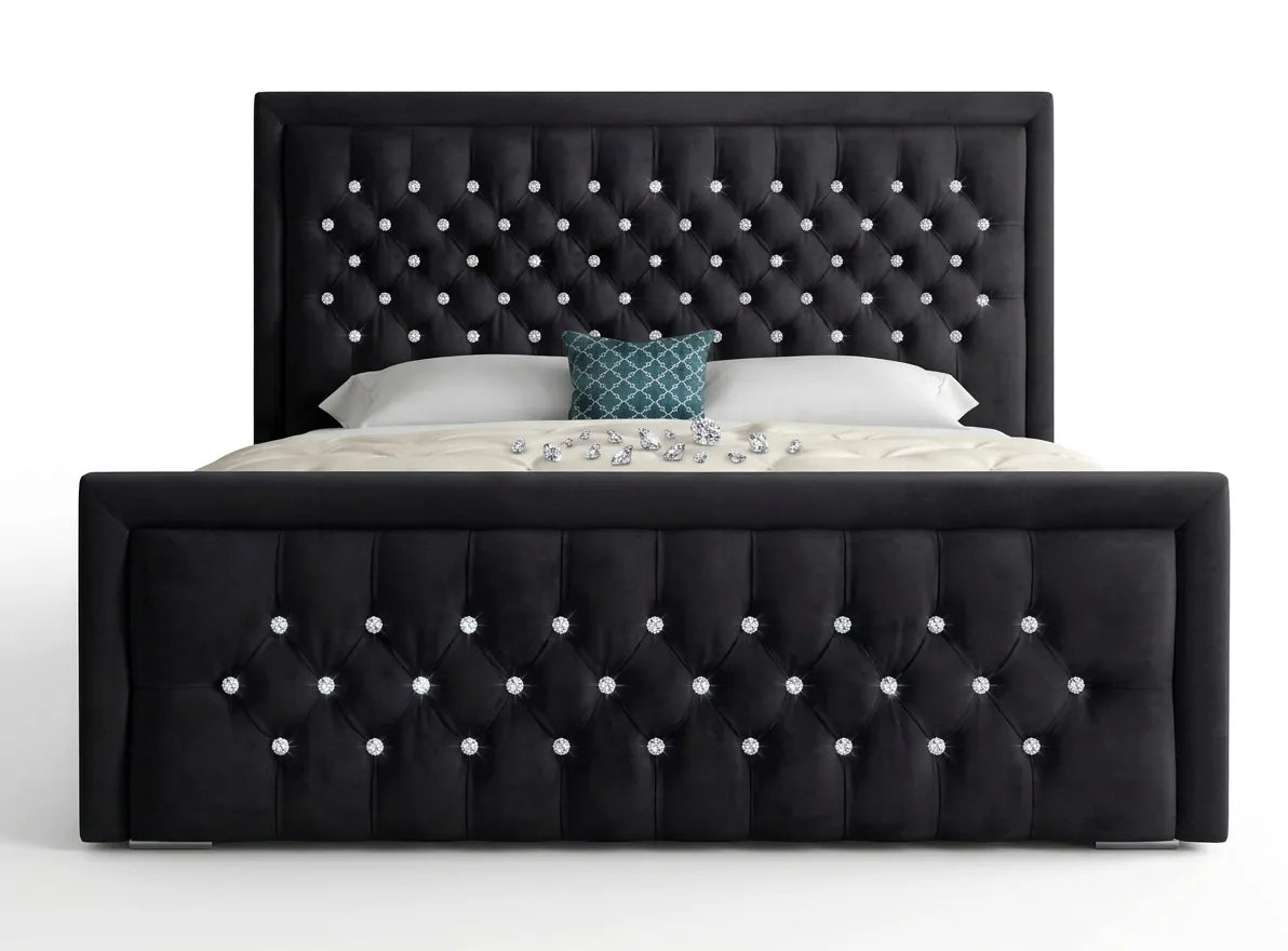 Luxury Hilton Chesterfield Velvet Bed with matress| Diamond Tufted & Steel Legs