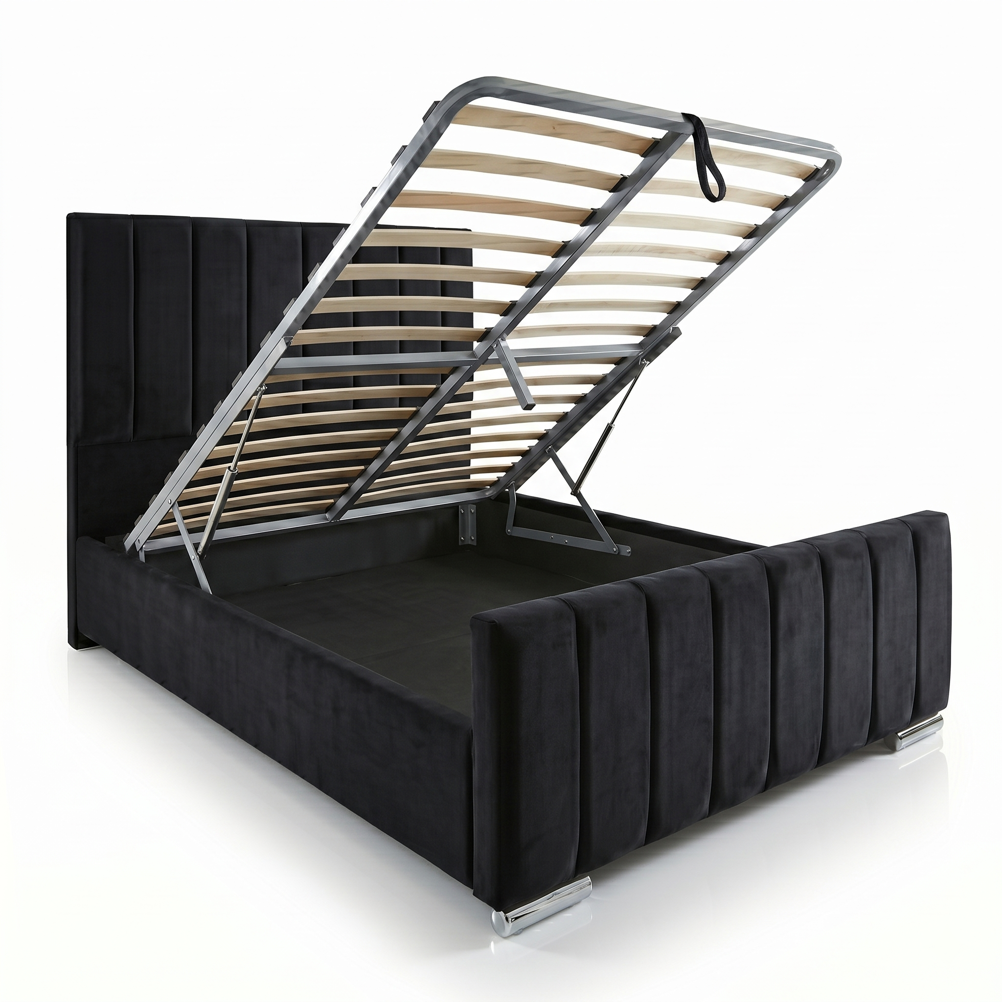 Luxury Panel-Line Velvet Storage Bed with mattress and  Steel Legs