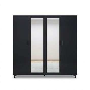 Four-Door Wardrobe with Double Mirrors and Large Storage