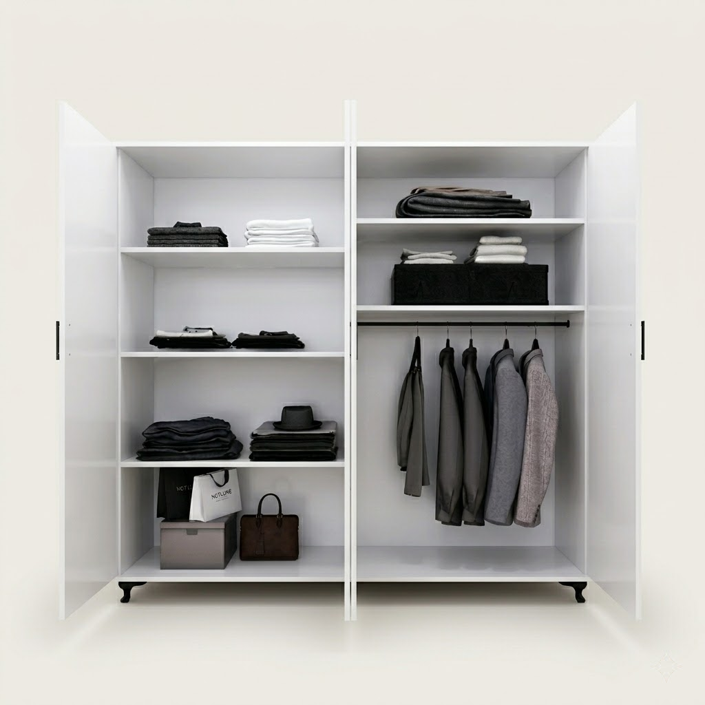 Four-Door Wardrobe with Double Mirrors and Large Storage