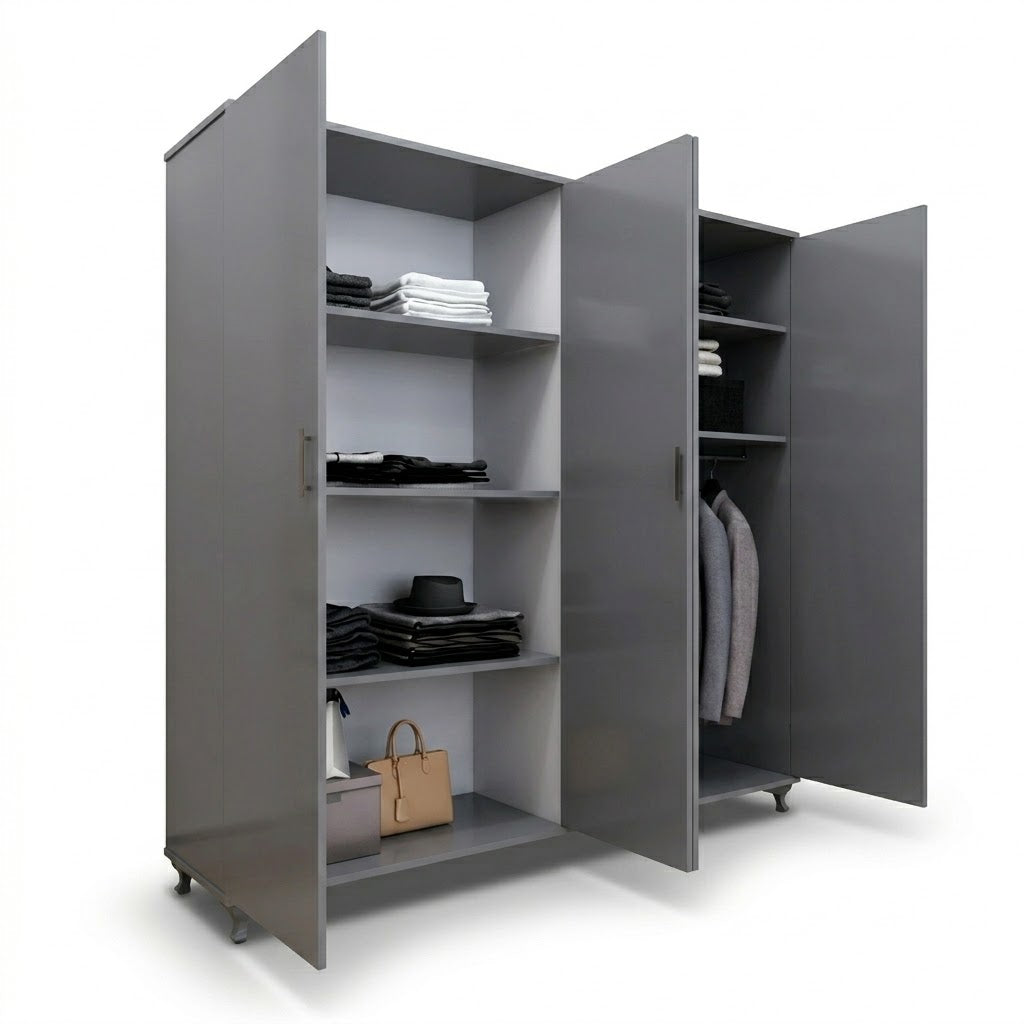 Four-Door Wardrobe with Double Mirrors and Large Storage