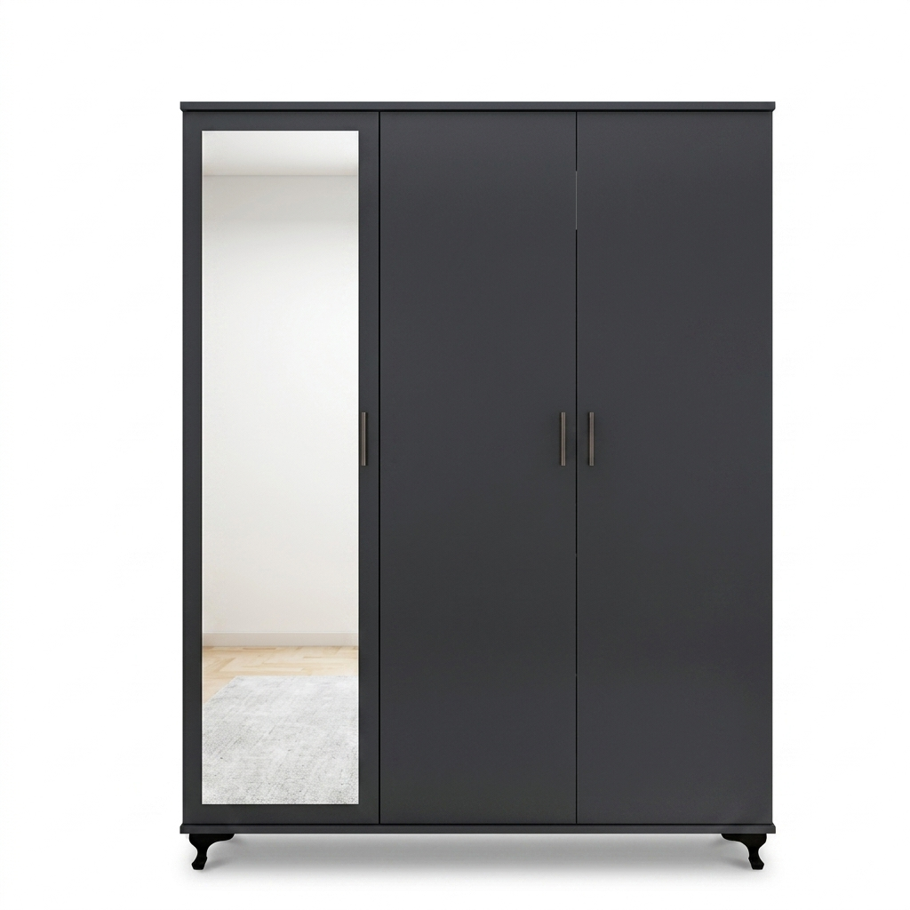 Three-Door Wardrobe with Full-Length Mirror for Bedroom Storage