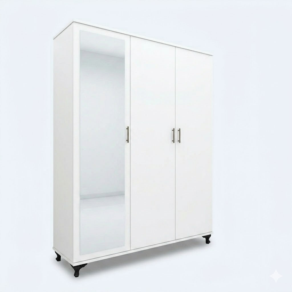 Three-Door Wardrobe with Full-Length Mirror for Bedroom Storage