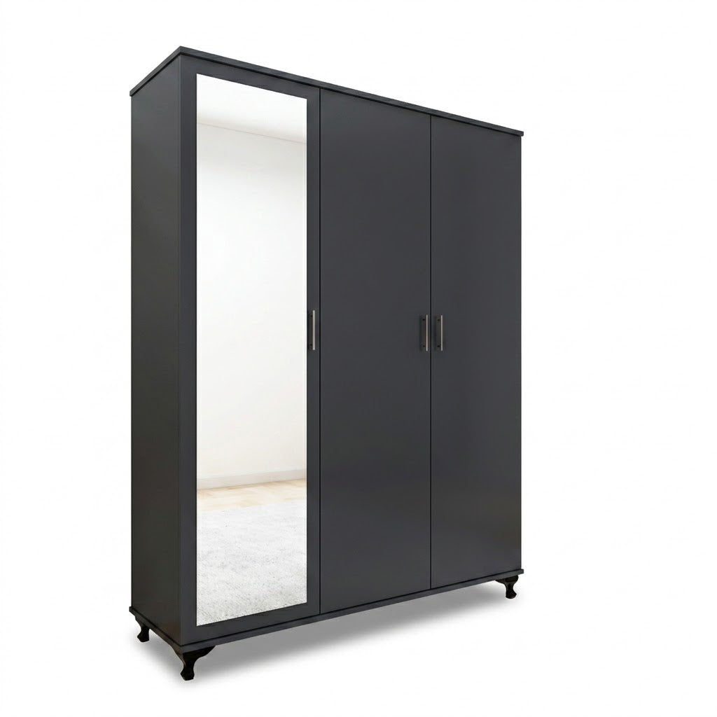 Three-Door Wardrobe with Full-Length Mirror for Bedroom Storage
