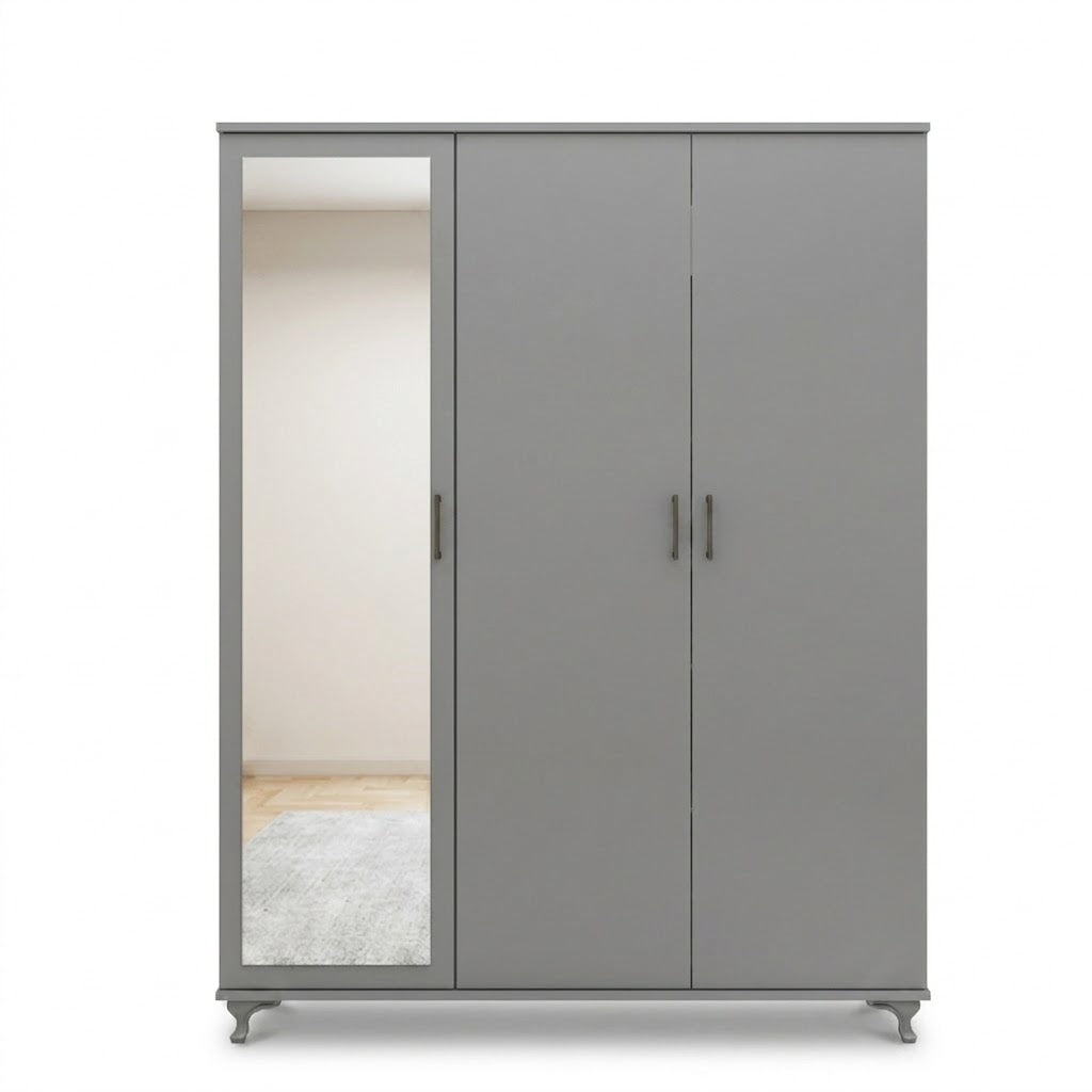 Three-Door Wardrobe with Full-Length Mirror for Bedroom Storage