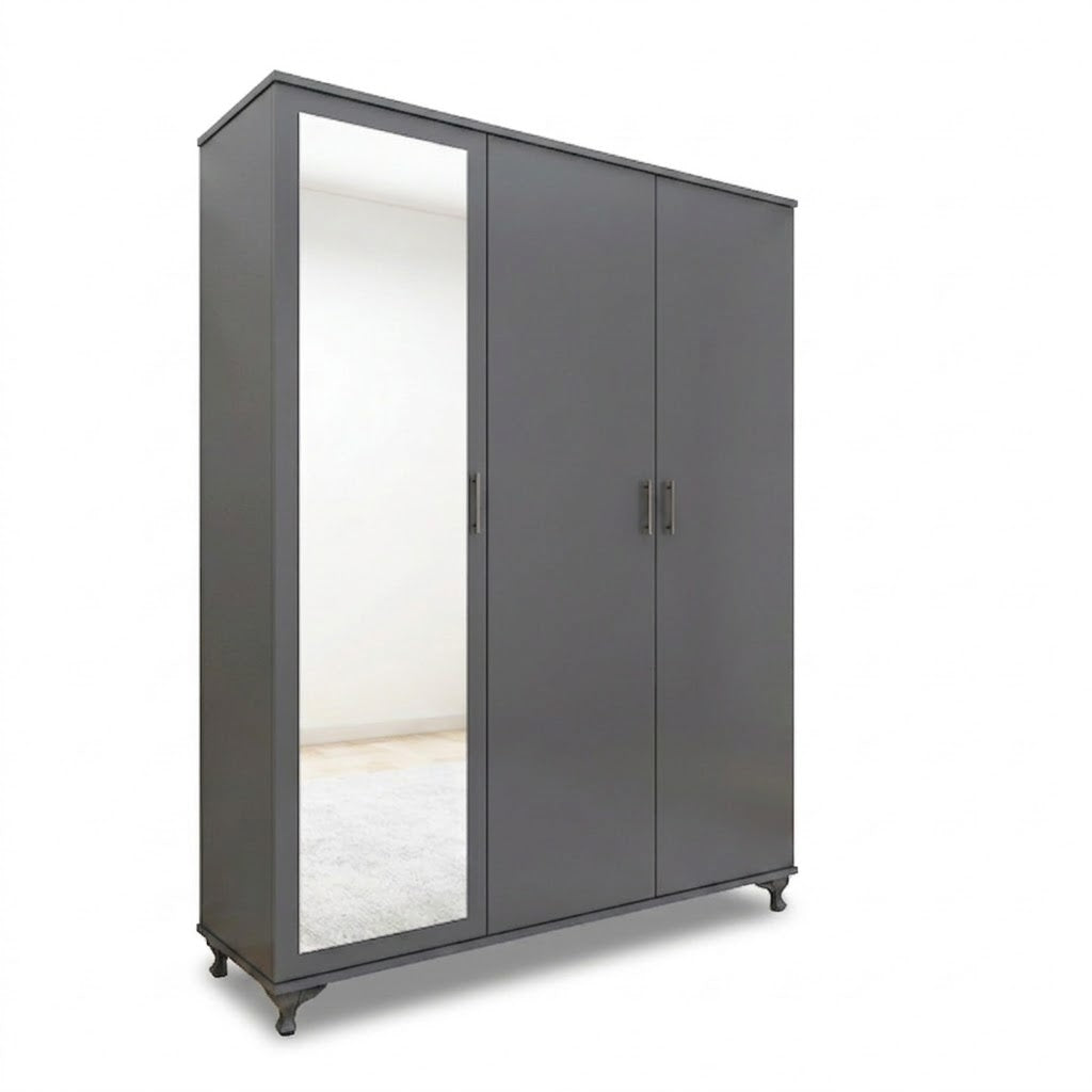 Three-Door Wardrobe with Full-Length Mirror for Bedroom Storage