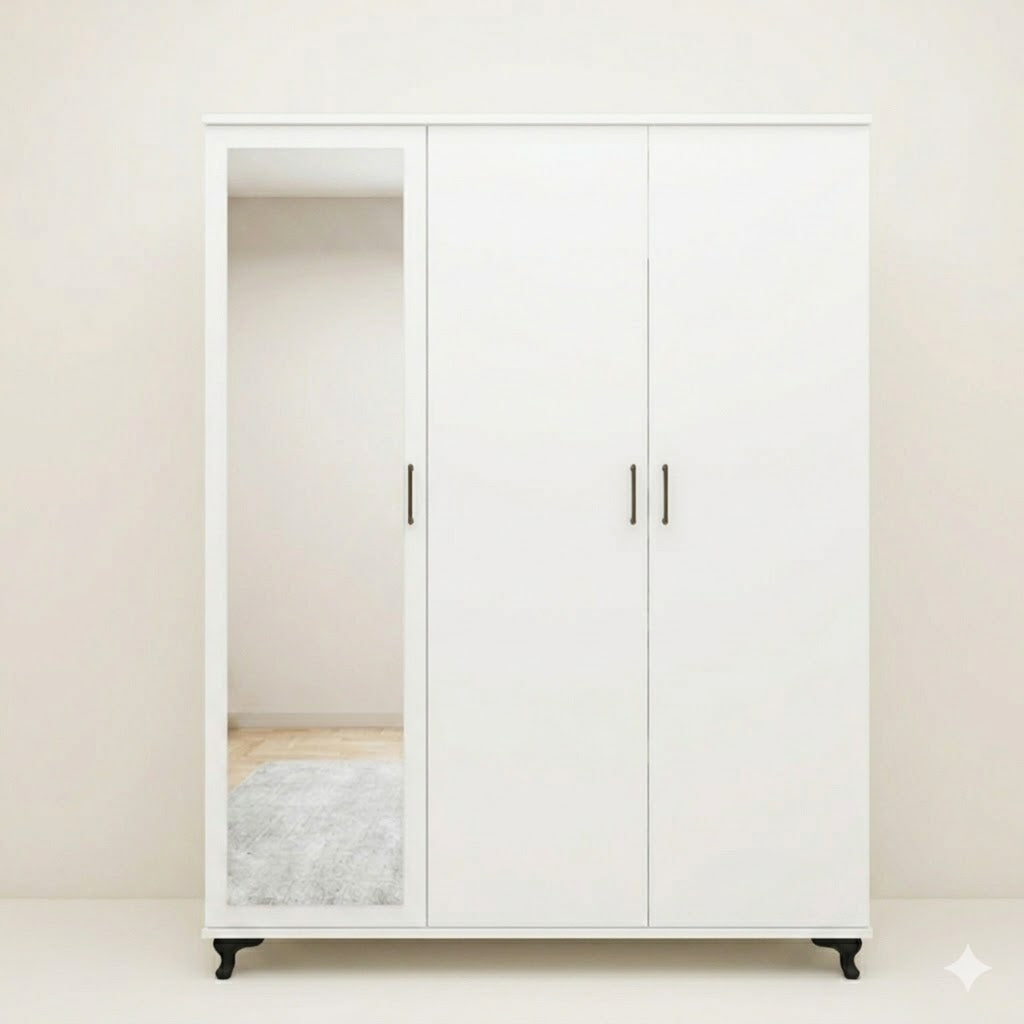 Three-Door Wardrobe with Full-Length Mirror for Bedroom Storage
