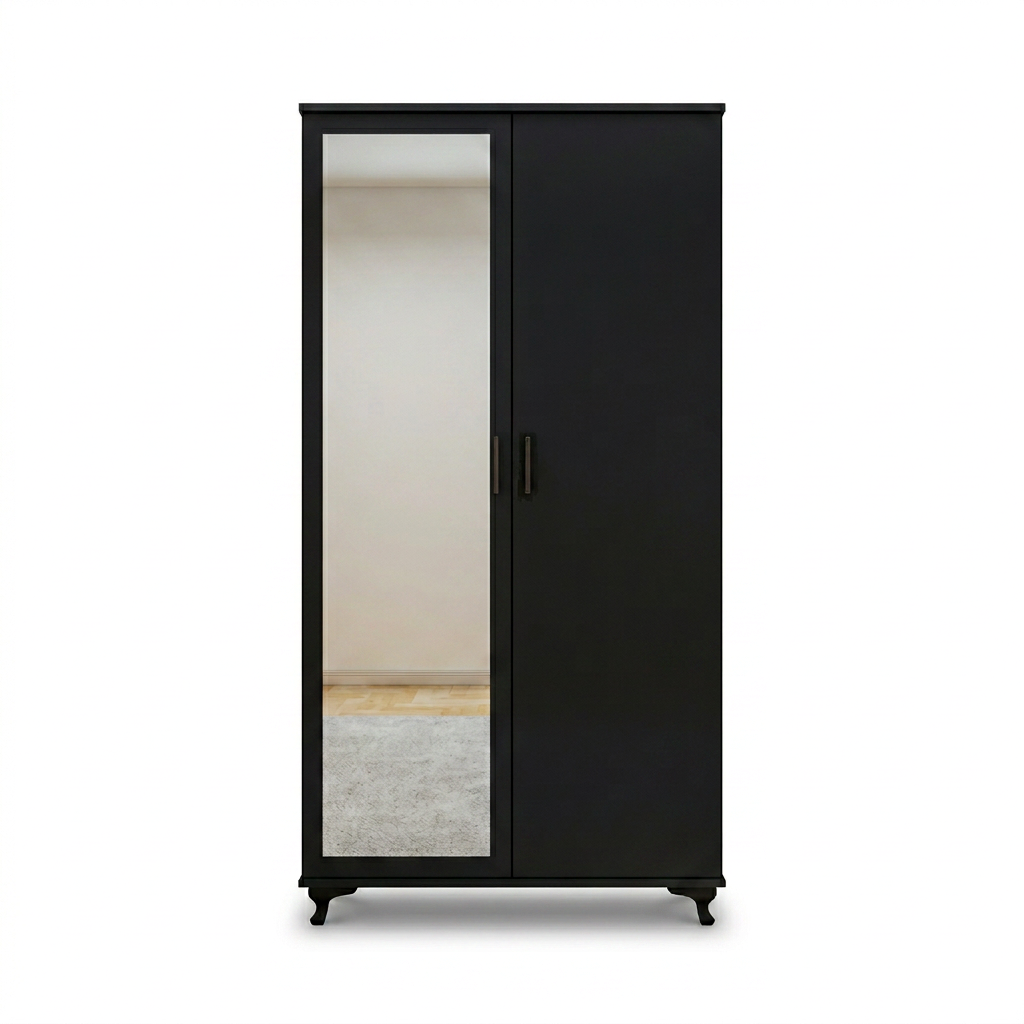 Modern Two-Door Wardrobe with Mirror for Bedroom Storage