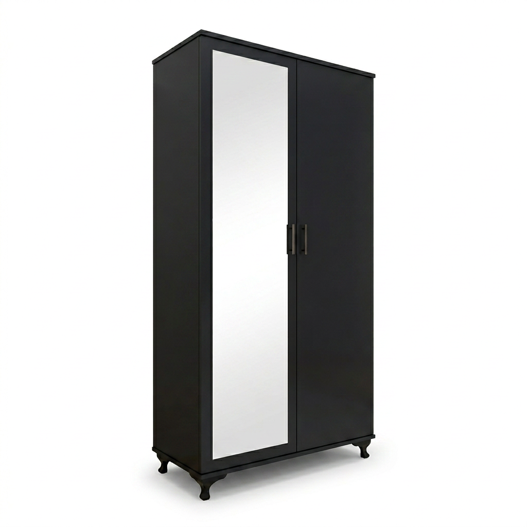 Modern Two-Door Wardrobe with Mirror for Bedroom Storage
