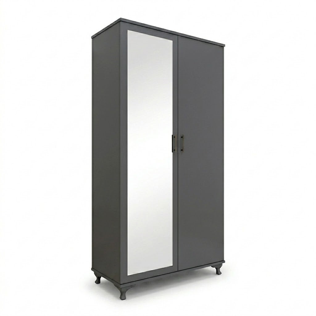 Modern Two-Door Wardrobe with Mirror for Bedroom Storage