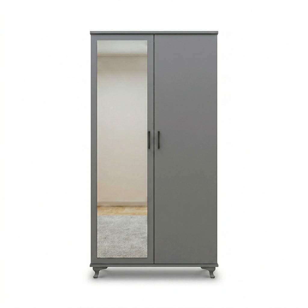 Modern Two-Door Wardrobe with Mirror for Bedroom Storage