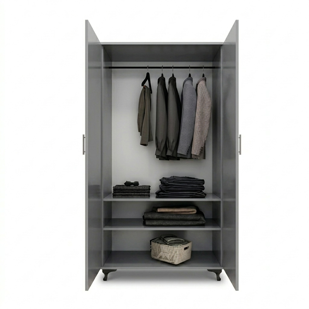 Modern Two-Door Wardrobe with Mirror for Bedroom Storage