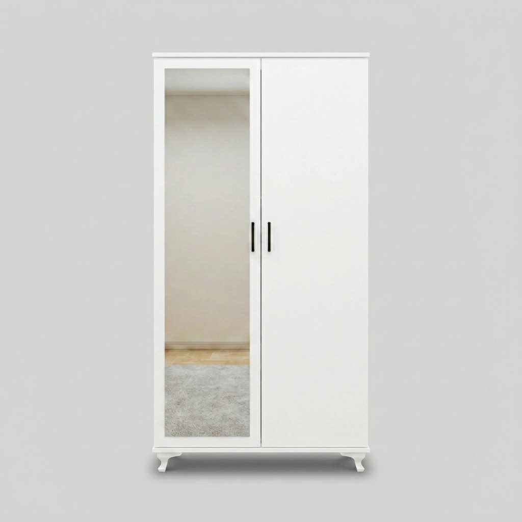 Modern Two-Door Wardrobe with Mirror for Bedroom Storage