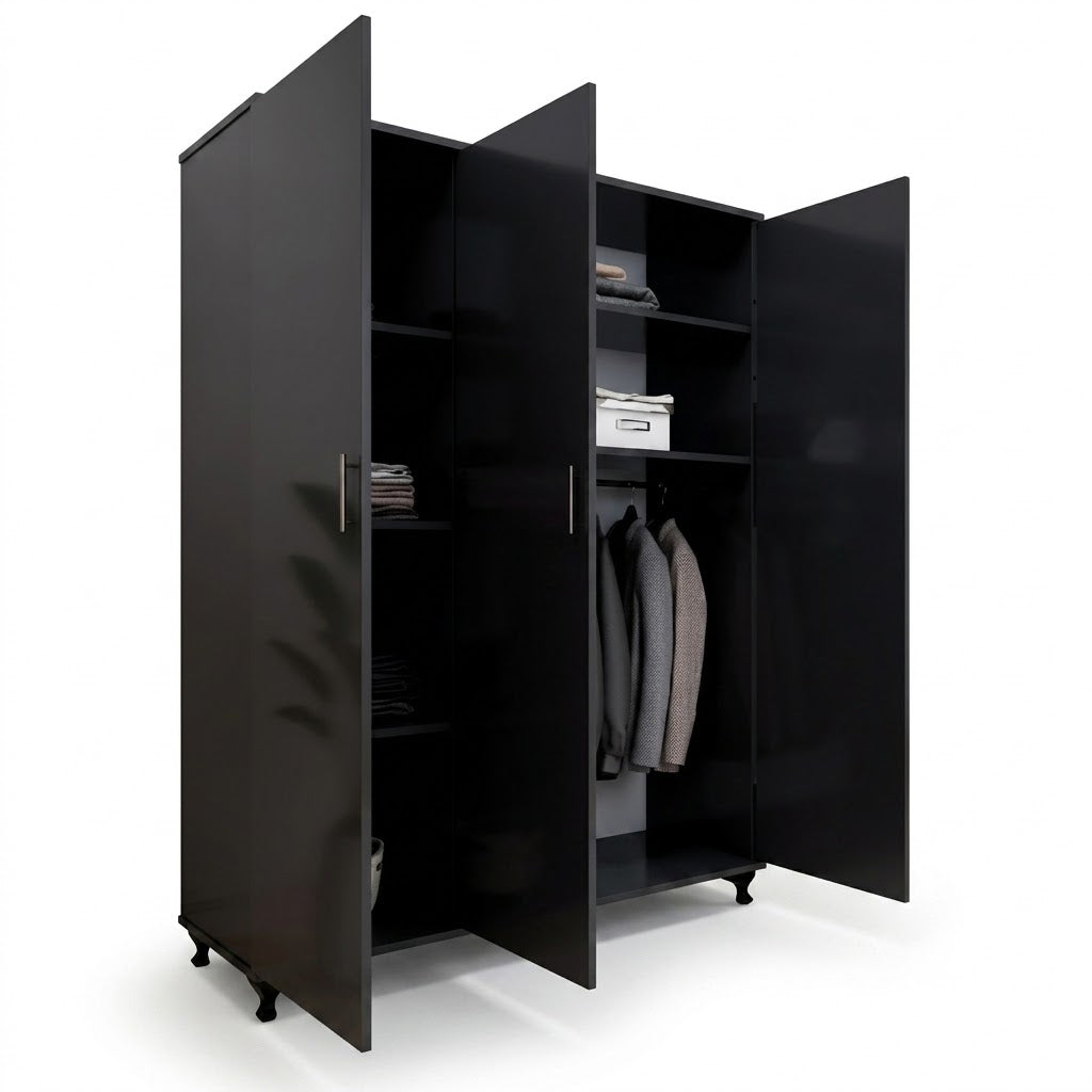 Black Three Door Wardrobe – Modern Spacious Bedroom Storage at NewLookHome