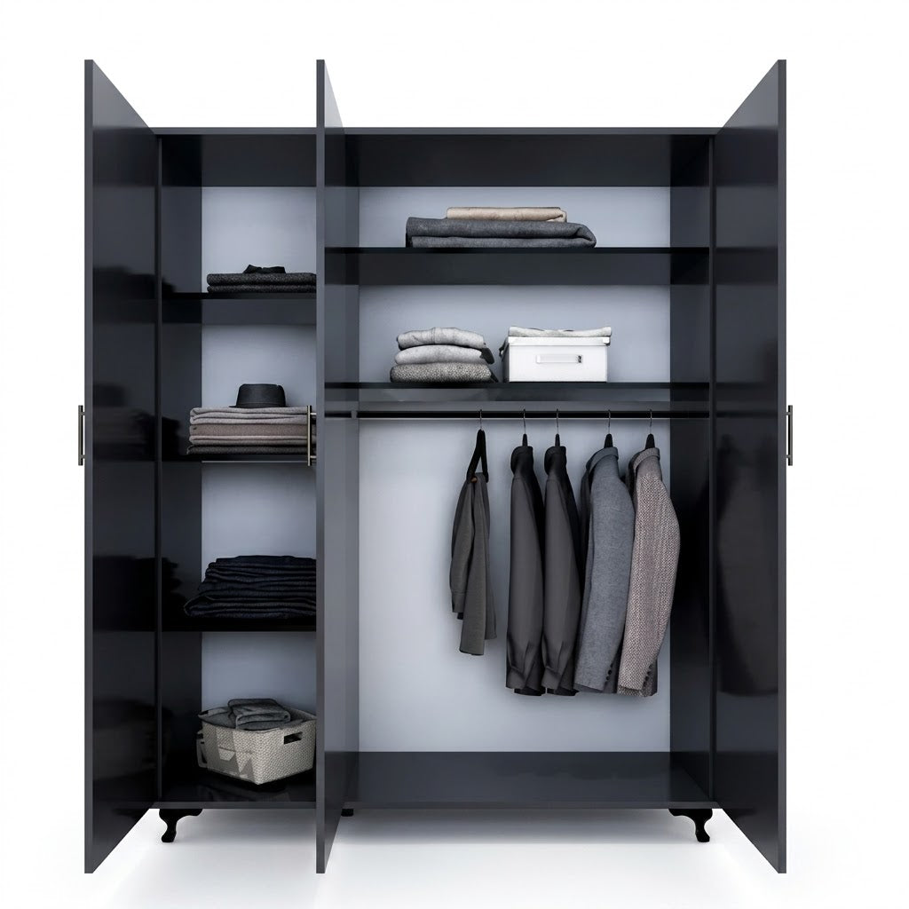 Black Three Door Wardrobe – Modern Spacious Bedroom Storage at NewLookHome