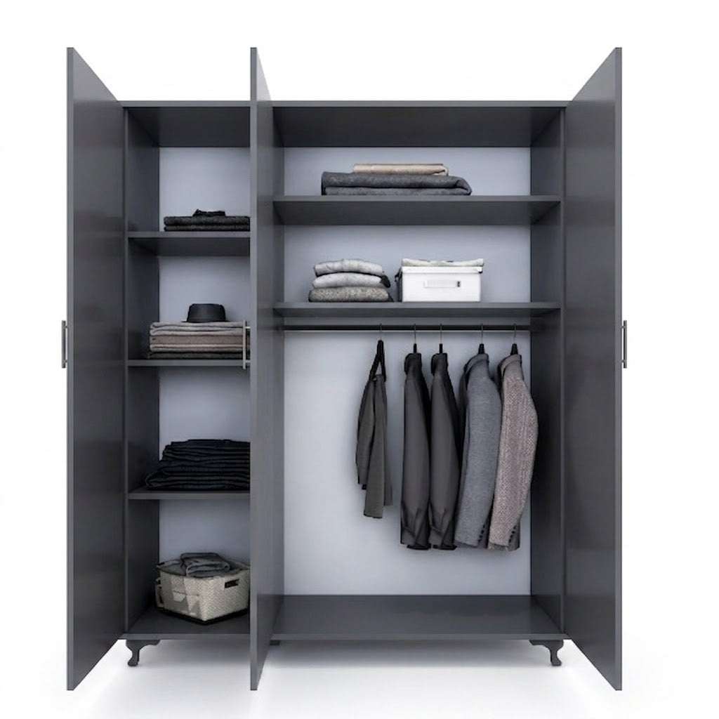 Black Three Door Wardrobe – Modern Spacious Bedroom Storage at NewLookHome