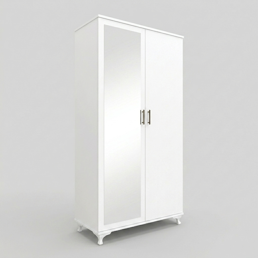 Modern Two-Door Wardrobe with Mirror for Bedroom Storage