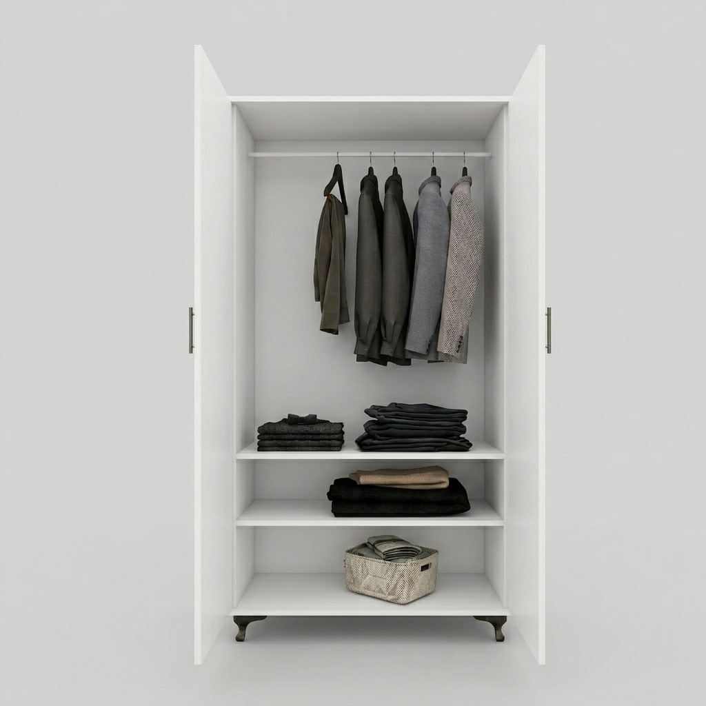 Modern Two-Door Wardrobe with Mirror for Bedroom Storage