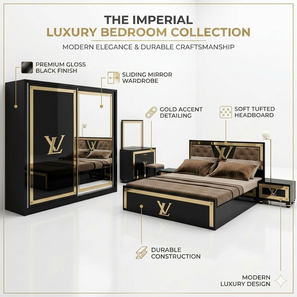 The Royale 5-Piece LV/Gucci Bedroom Suite: Premium Bedroom Furniture Collection