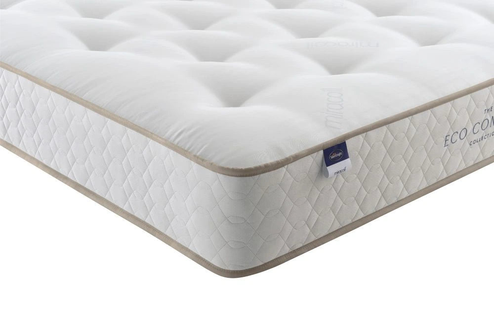 White mattress with a brand label on a white background