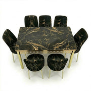Luxury Black and Golden Velvet Dining Set ,Chairs & Printed Glass Table Top