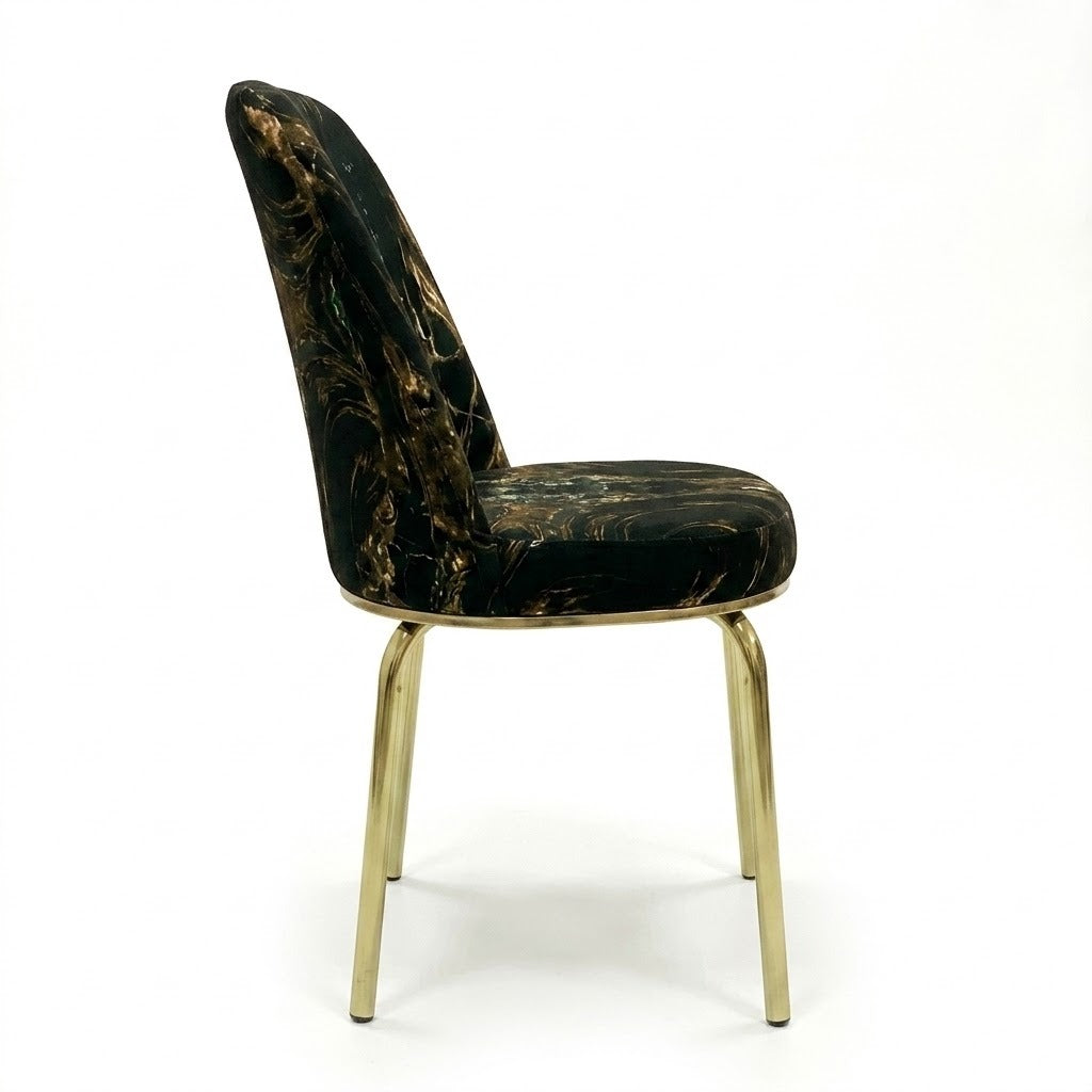 Luxury Black and Golden Velvet Dining Set ,Chairs & Printed Glass Table Top