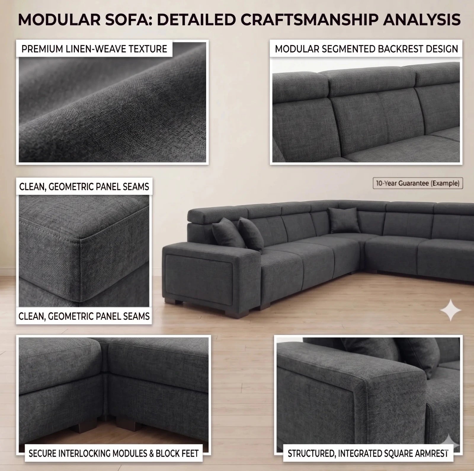 7-Seater L-Shaped Sectional Sofa with Adjustable Headrests and Armrests