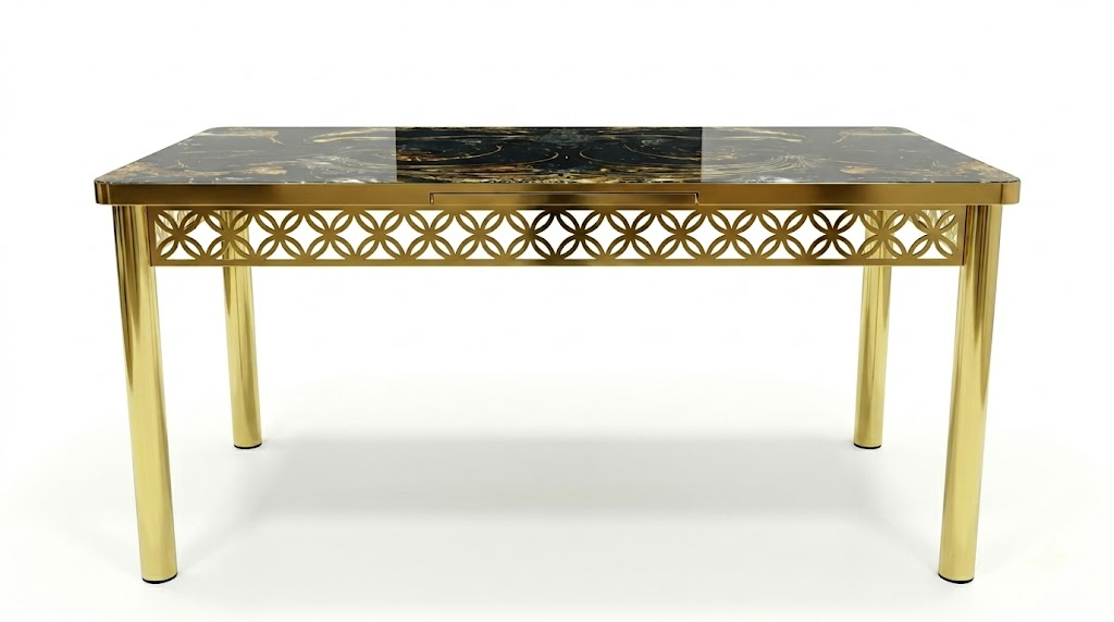 Luxury Black and Golden Velvet Dining Set ,Chairs & Printed Glass Table Top