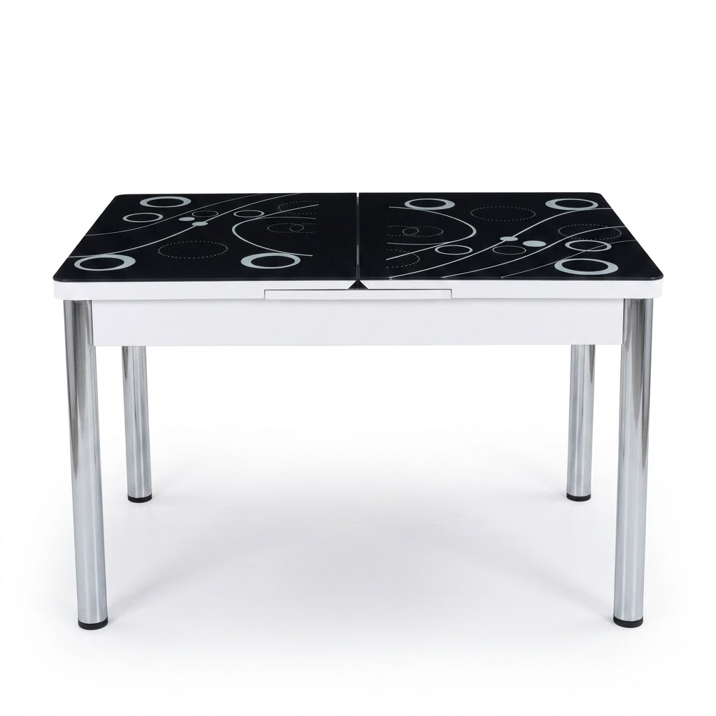 Premium Black Turkish Dining Set with Printed Glass Top and 6 Chairs