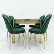 Luxury Green Velvet Dining Set with Gold Coated Steel Frame Table With 6 Chairs