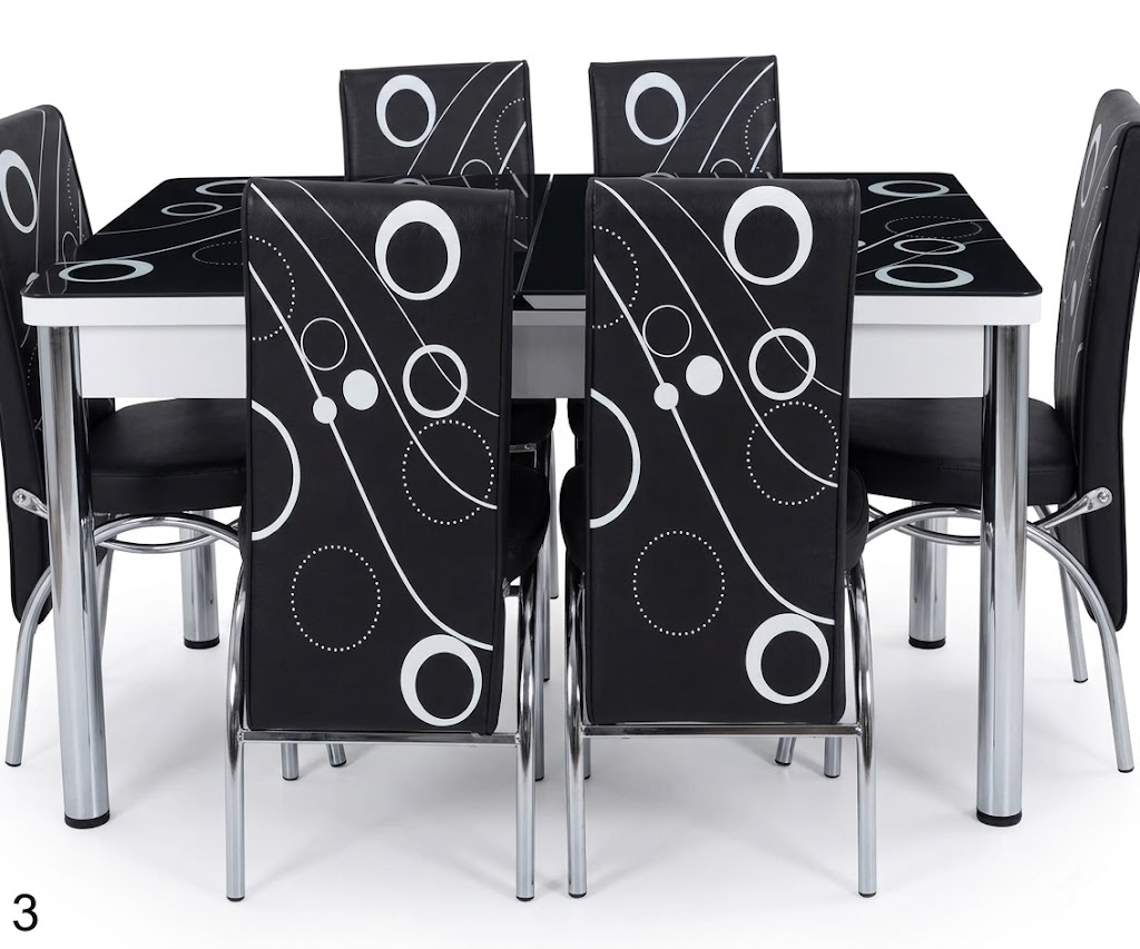 Premium Black Turkish Dining Set with Printed Glass Top and 6 Chairs