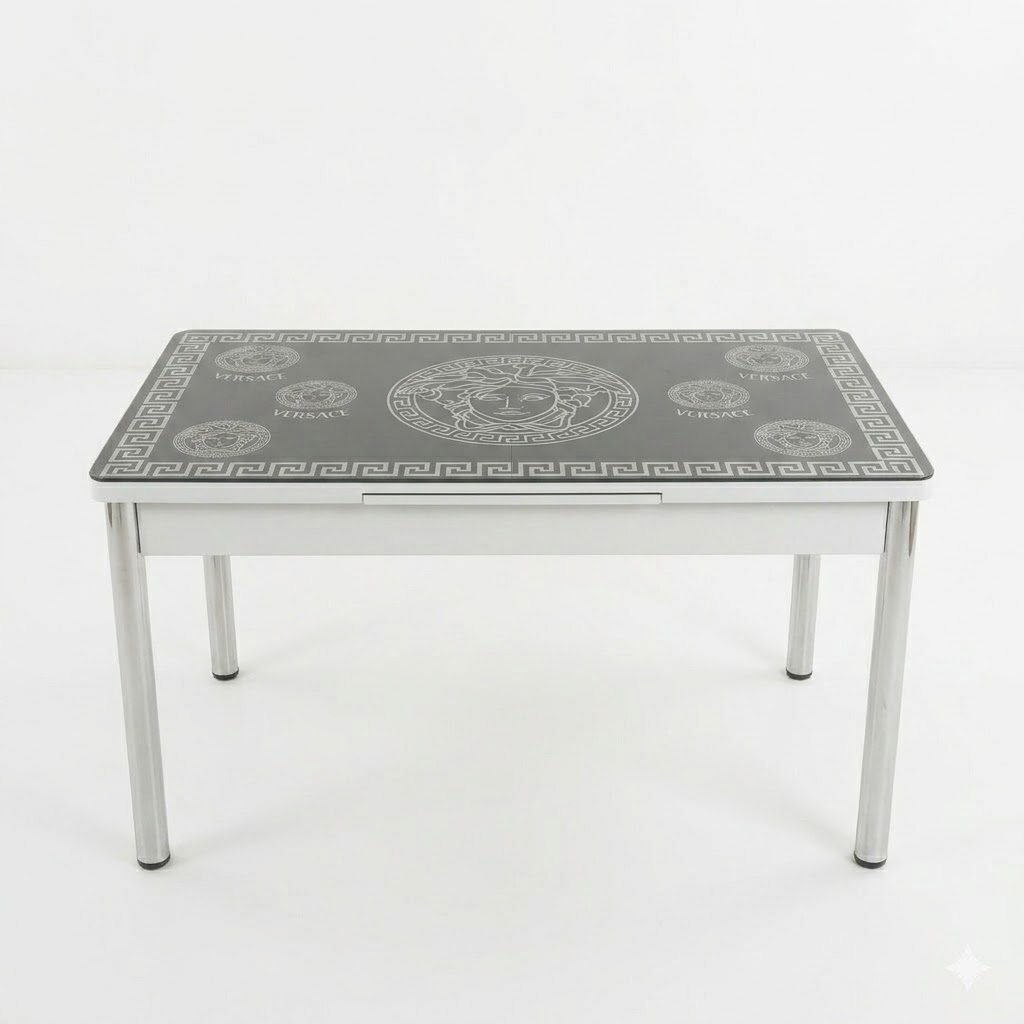Premium Turkish Dining Set with Luxury Versace Printed Glass Top and 6 Chairs