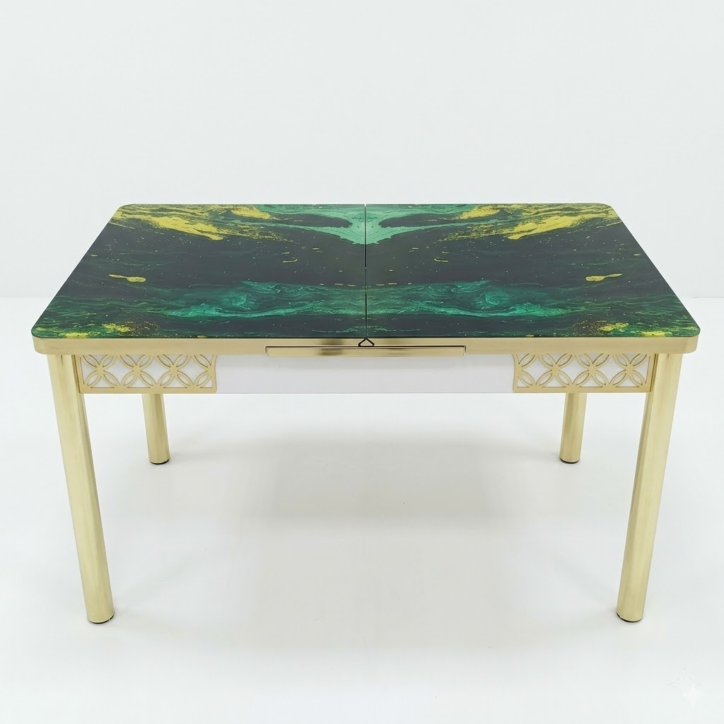 Luxury Green Velvet Dining Set with Gold Coated Steel Frame Table With 6 Chairs